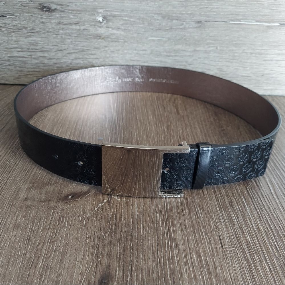 MICHAEL MichaelโKors Synthetic Leather All-Over Logo Print Belt Small - Black